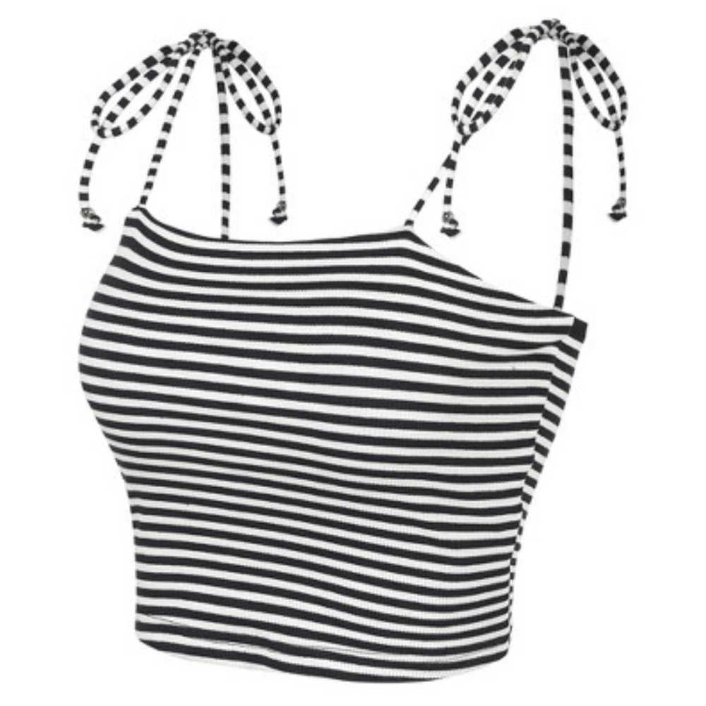 Allegra K Black and White Sleeveless Crop Tank Top